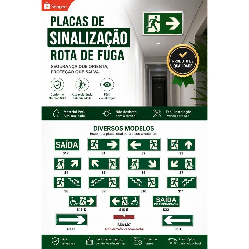 Kit 10 Placas Sinalização a sua escolha Fotoluminescente | PVC 20x10cm