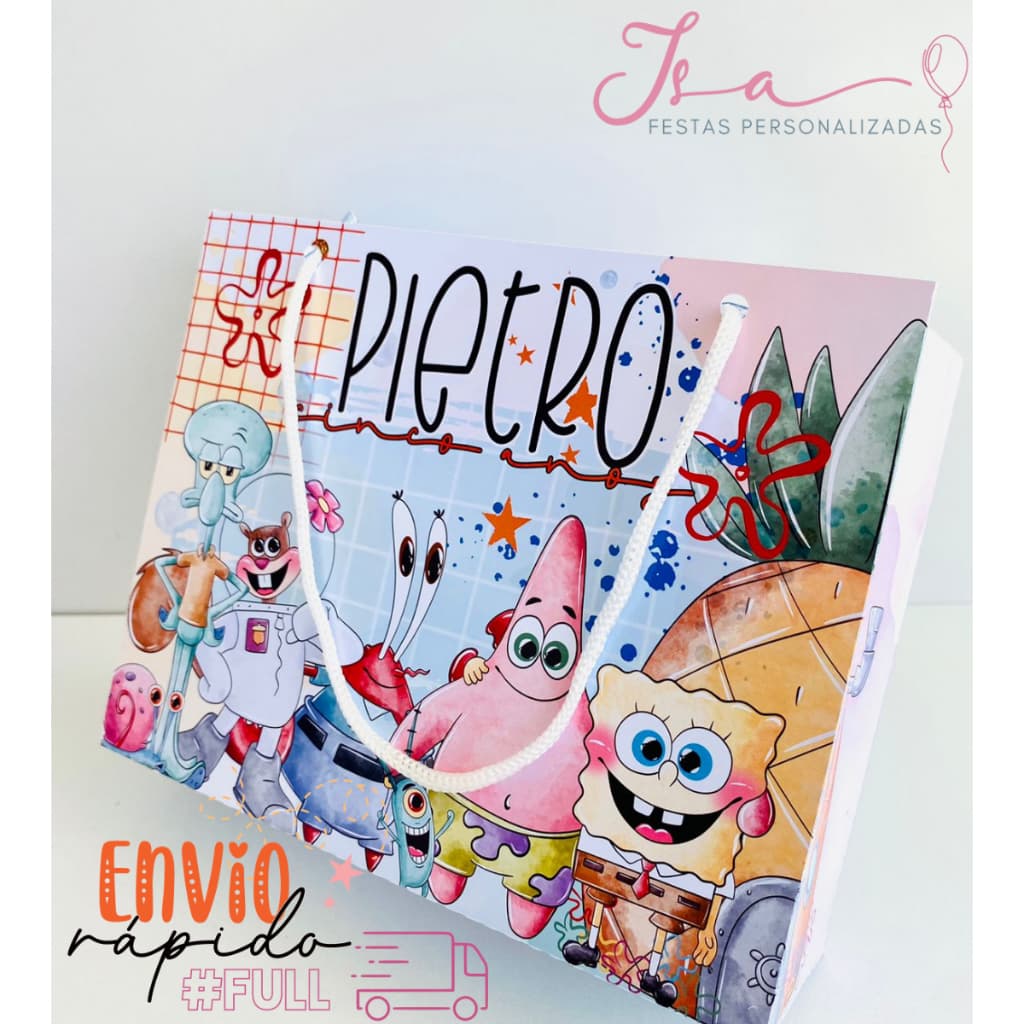 Sacolinhas Bob Esponja Personalizadas Kit Festa Infantil Pegue e Monte