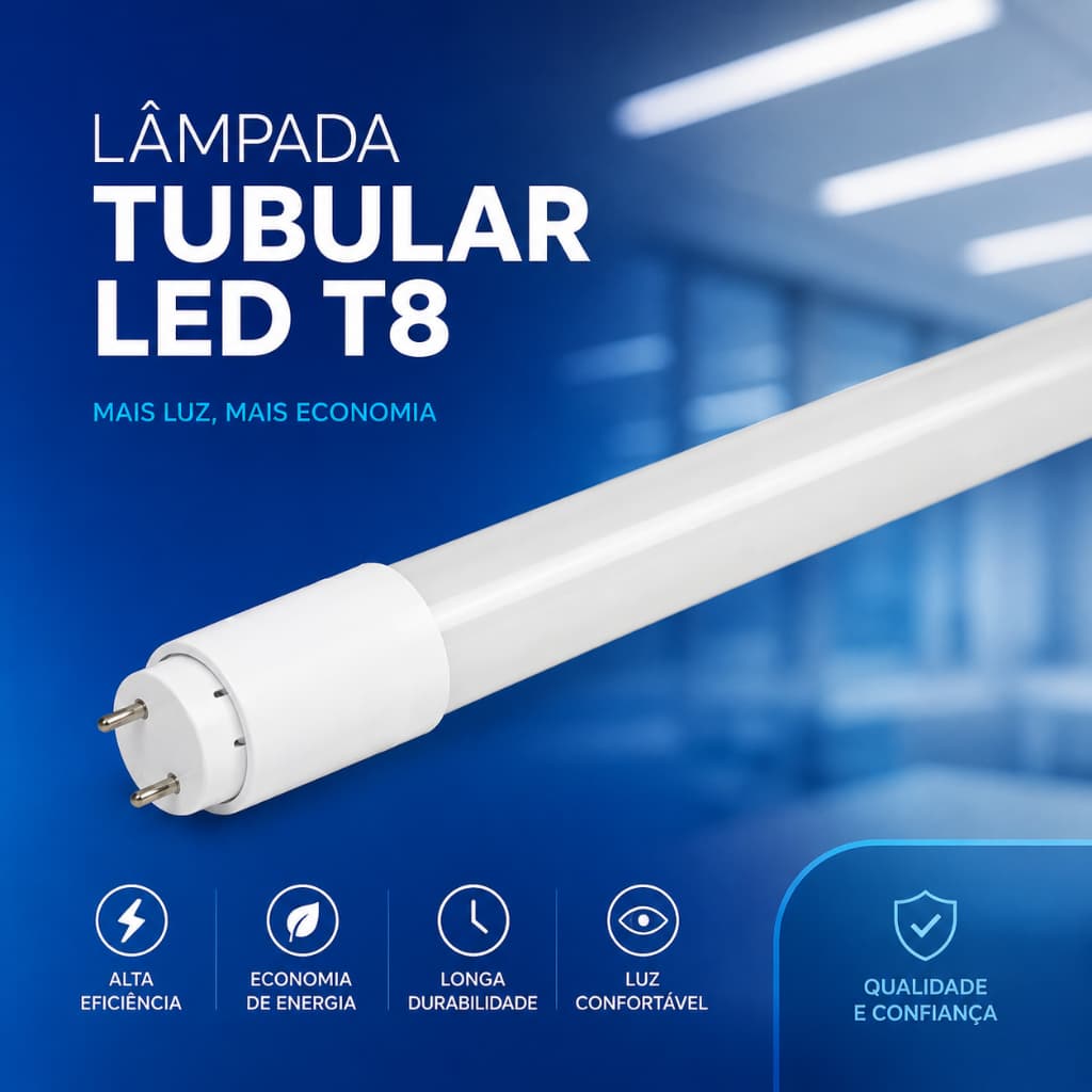 Lâmpada LED Tubular T8 | 1.2m | Branco Frio 6000K | Tubo Plástico | 1 Lado