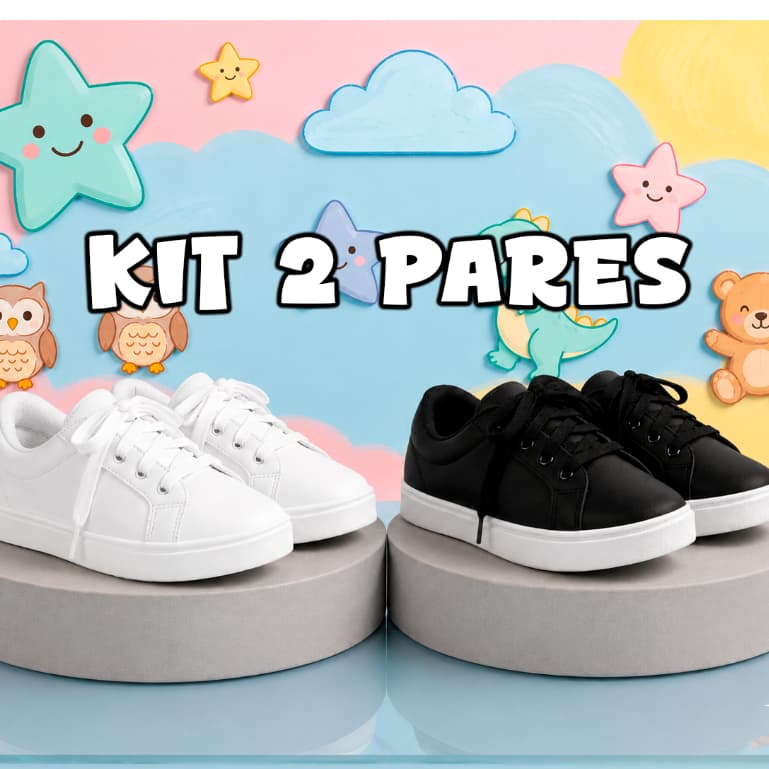 Kit 2 Pares Tênis Infantil Masculino feminino Unissex casual Escolar Confortável Colegial com Solado Antiderrapante