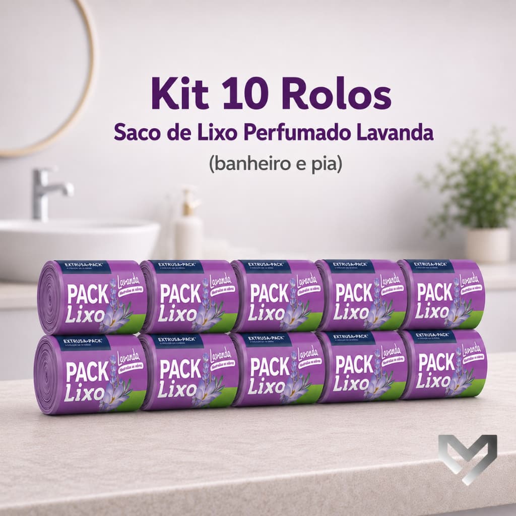 Kit 10 Rolos Saco Lixo 8L Lavanda 400 Unidades 34x38 Resistente Perfumado Banheiro Pia Cozinha Neutraliza Odores