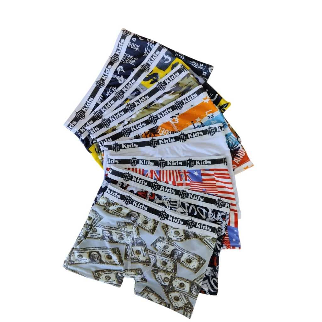 Kit 5 Cuecas Boxer Box Infantil Juvenil Menino liso Estampada Confortavel