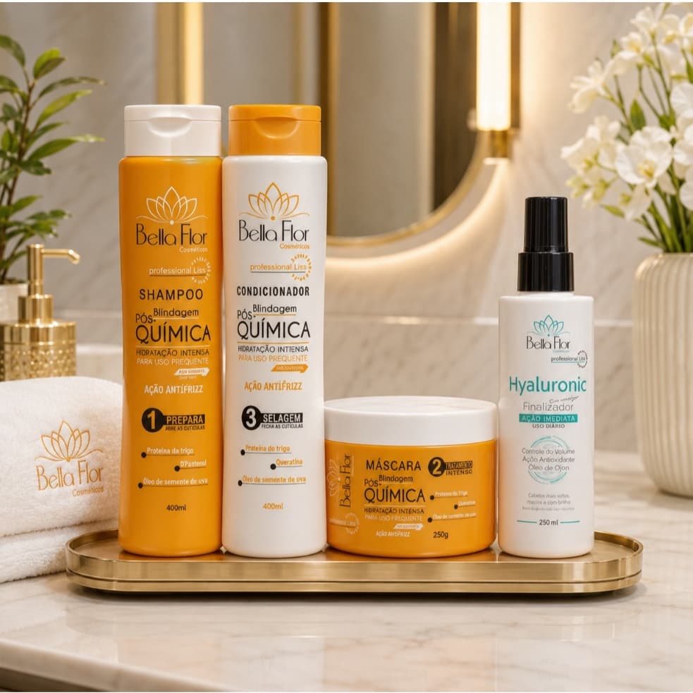 Kit Capilar Blindagem Pós-Química e Finalizador Hyaluronic 4 Produtos Profissionais