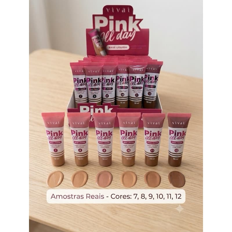 Base Líquida Vivai Pink All Day – 18ml dos tons 7 ao 12