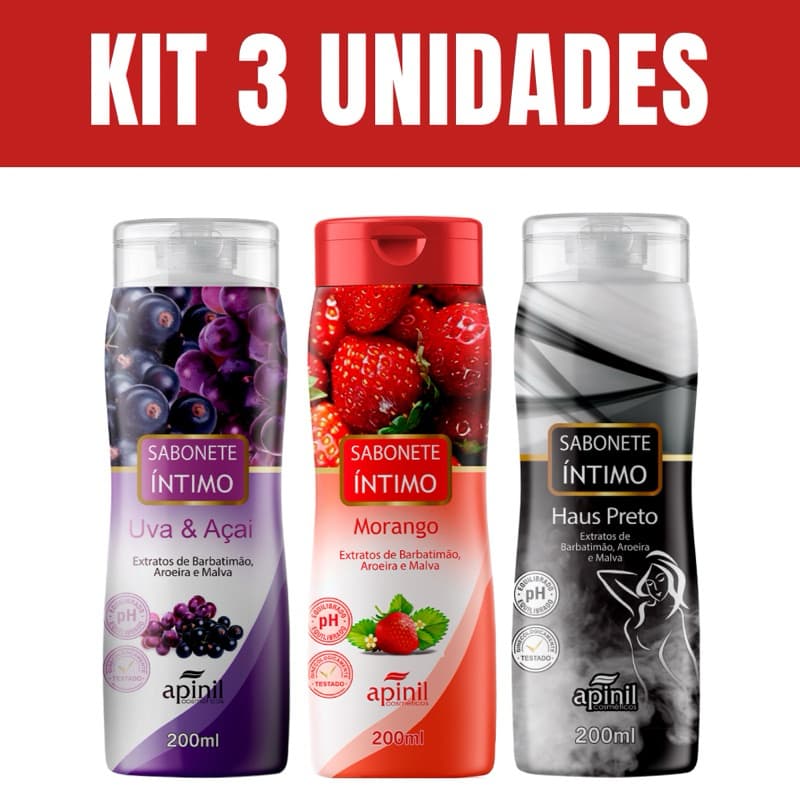 Kit 3 Sabonete Intimo Apinil 200ml - Sortidos pH Equilibrado