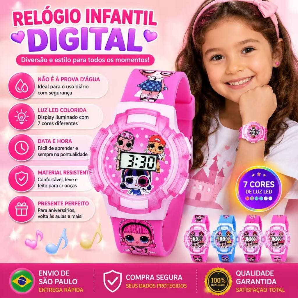 Relógio Musical Infantil Menino Menina Relógio Digital Envio Imediado