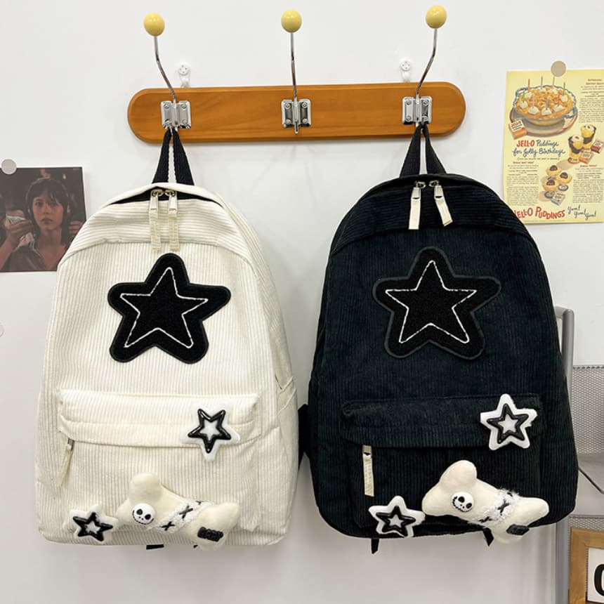 Mochila Escolar Feminina Veludo Cotelê Estrela Grande Capacidade Estilo College Para Ensino Médio Faculdade e Uso Diário
