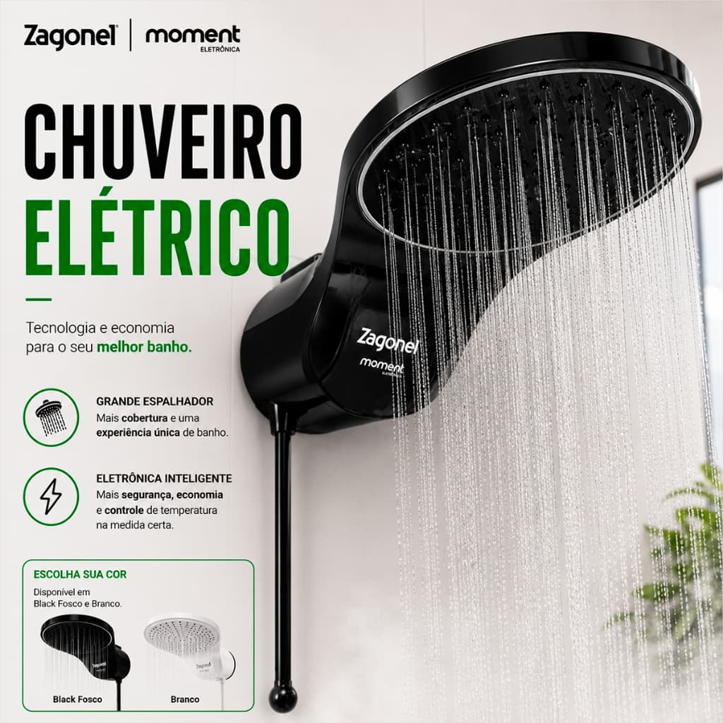 Chuveiro Elétrico Preto Ducha Elétrica 220v Chuveiro Moment Zagonel Chuveiro 4T Água Quente 5500W
