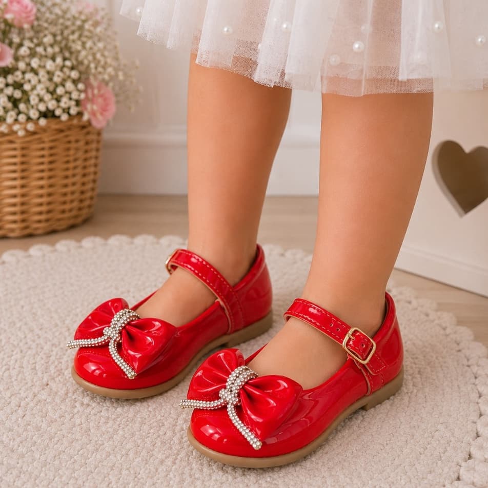 Sapatilha Infantil Menina Boneca Verniz Laço Strass Brilho Fivela Antiderrapante