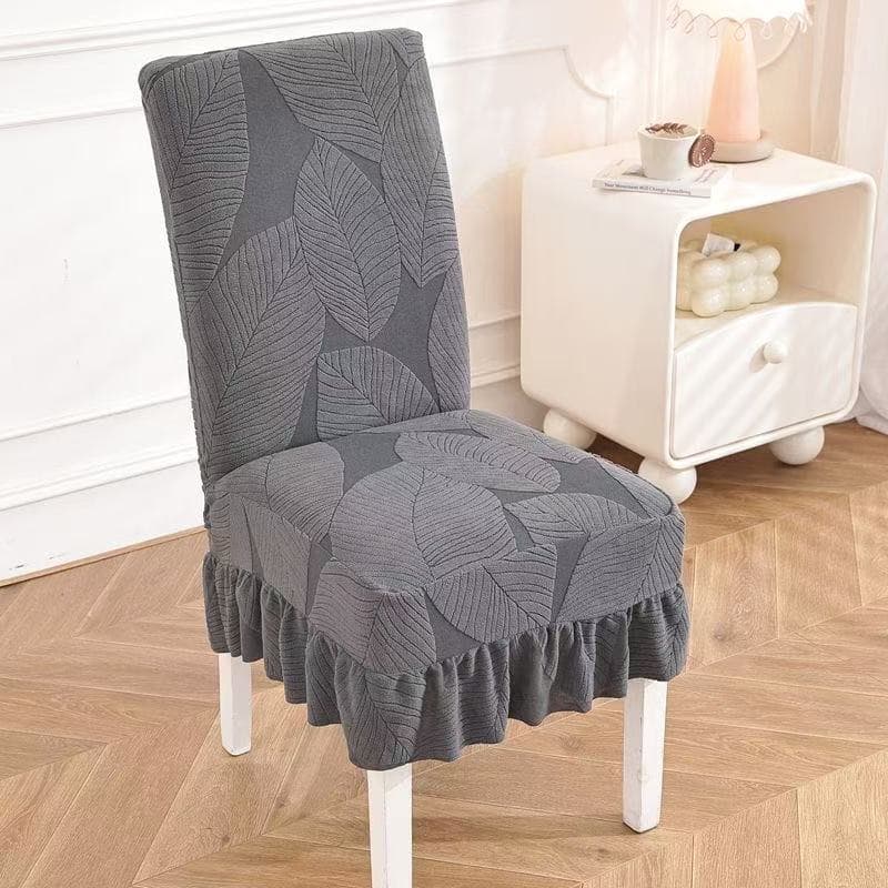 KIT4/6PC Capa elástica para cadeira de jantar com estampa de folhas em jacquard, com saia, lavável, estilo moderno, resi