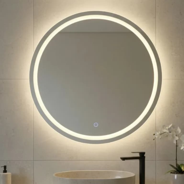 Espelho Redondo Jateado com LED 3 Cores Vários Tamanhos para Sala Banheiro Salão
