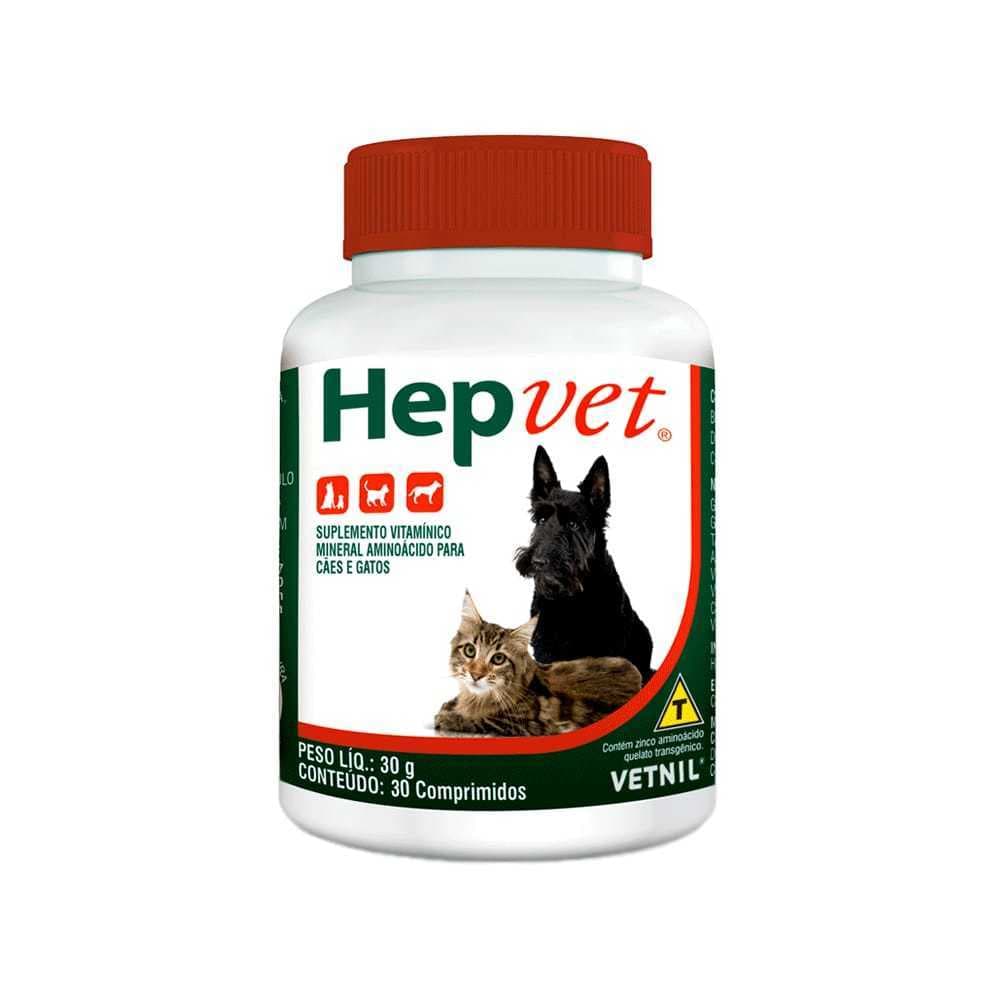 Suplemento para Fígado de Cães e Gatos Hepvet 30 Comprimidos