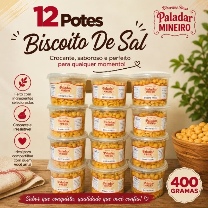 Kit 12 Potes De Biscoito Salgado Paladar Mineiro