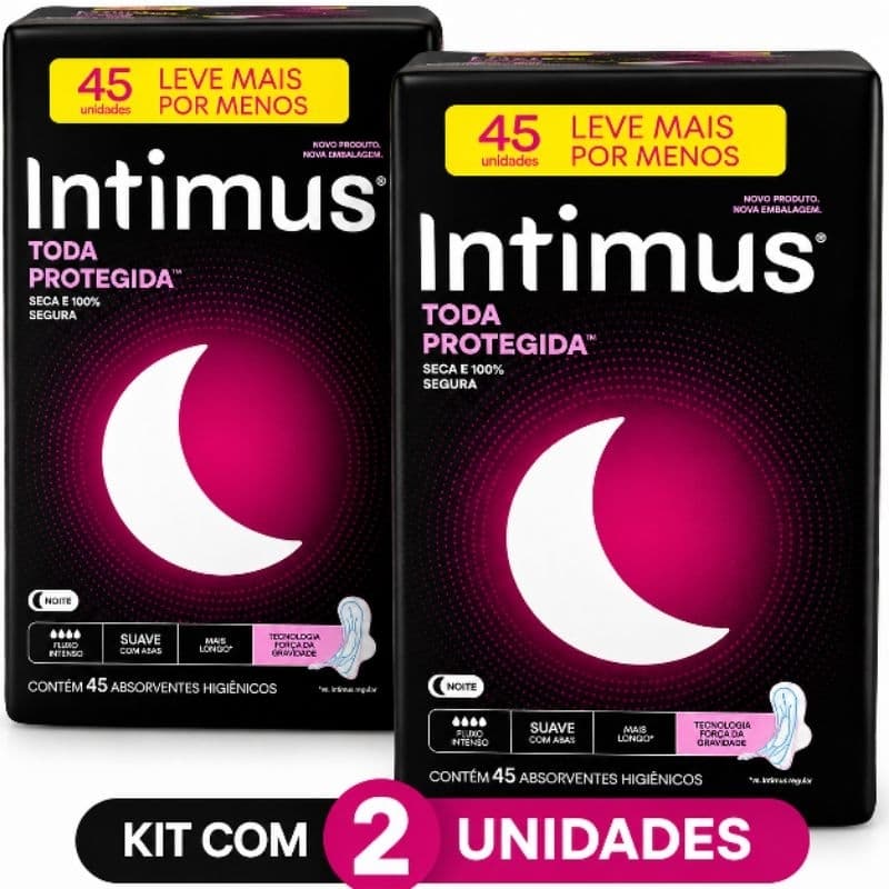 Kit 2 Pacotes Absorvente Intimus Noturno Suave Com Abas Toda Protegida C/45 Und. Cada - Total 90 Unidades