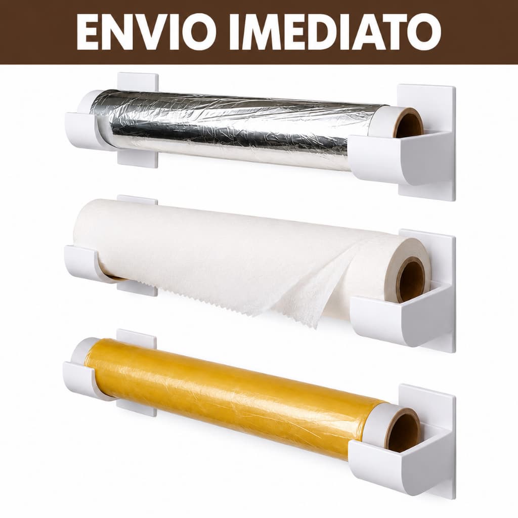 Suporte para Rolos Organizador Cozinha e Armário Porta Filme Papel Alumínio Home Decore