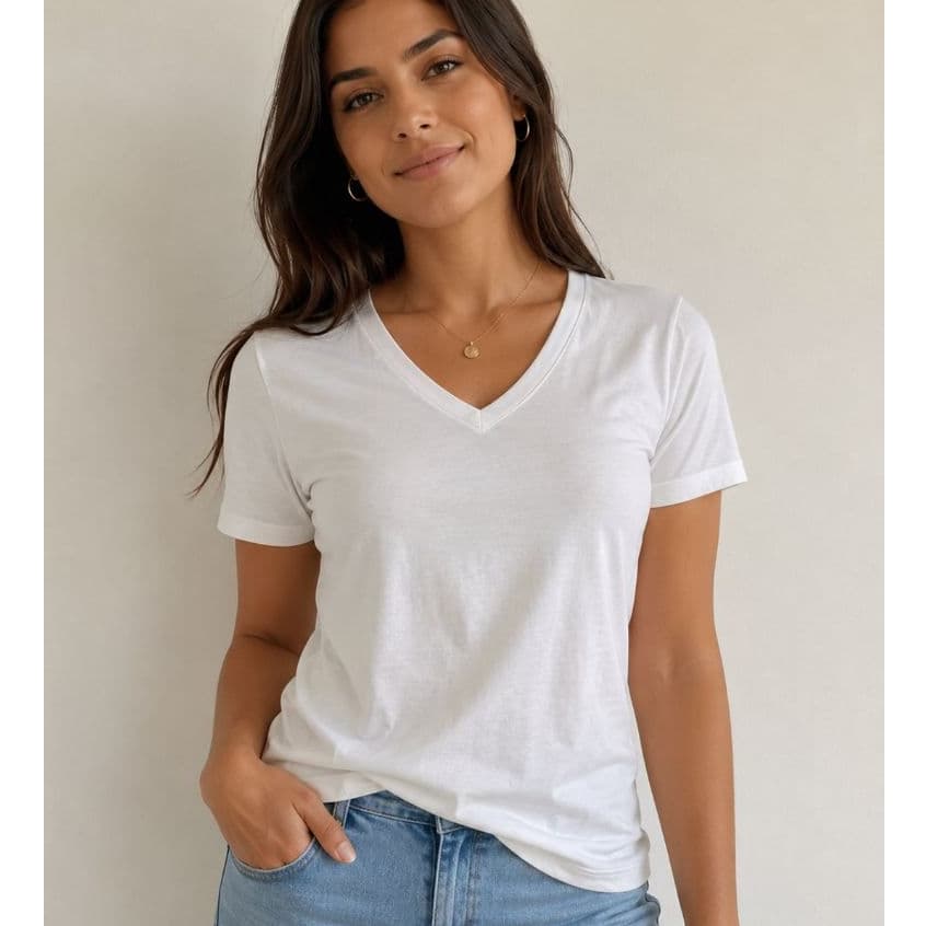Blusa Feminina Gola V Manga Curta Tshirt Basica Blusinha Branca