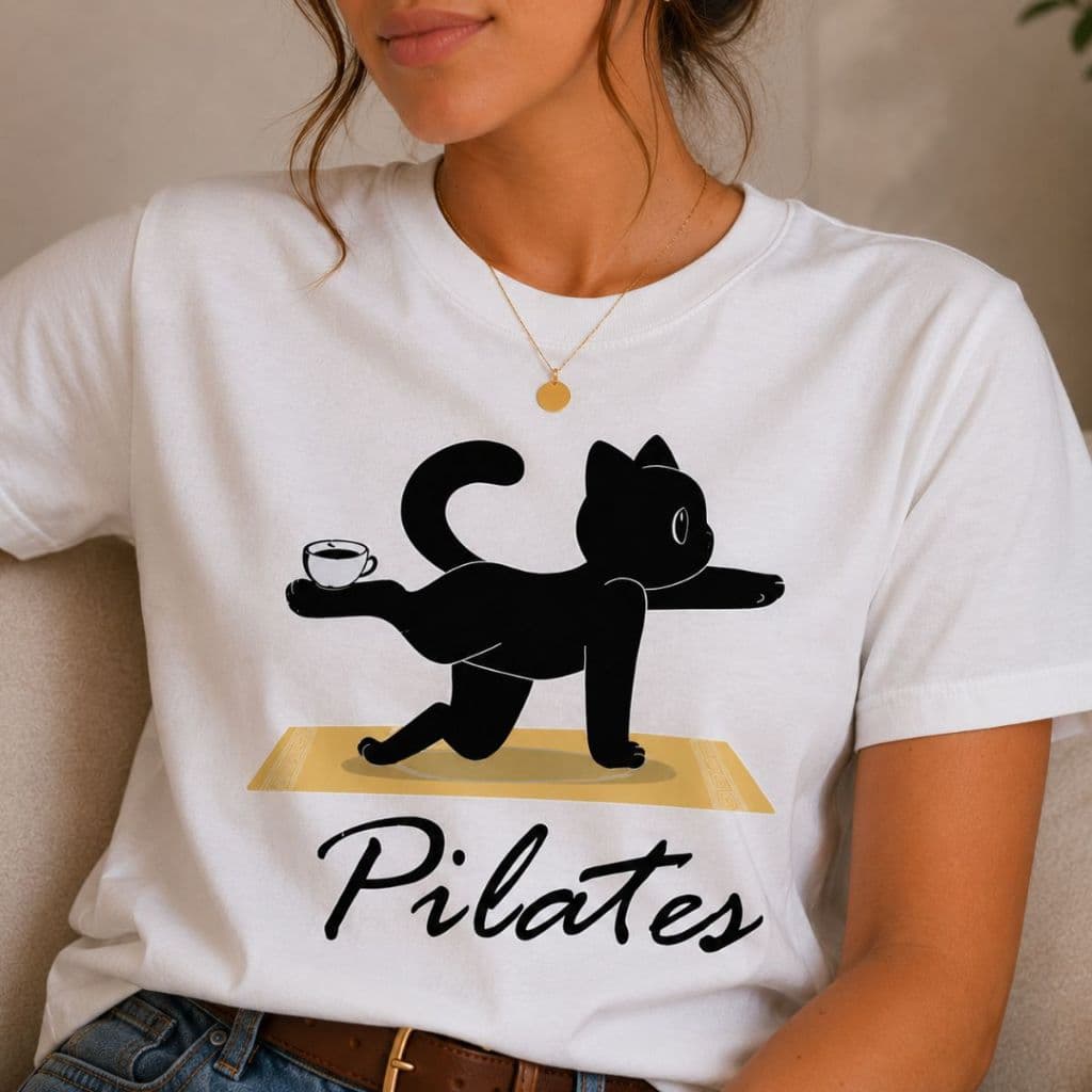 Camiseta Blusa Feminina Gatinho do Pilates Estilosa 100% Algodão Promoção
