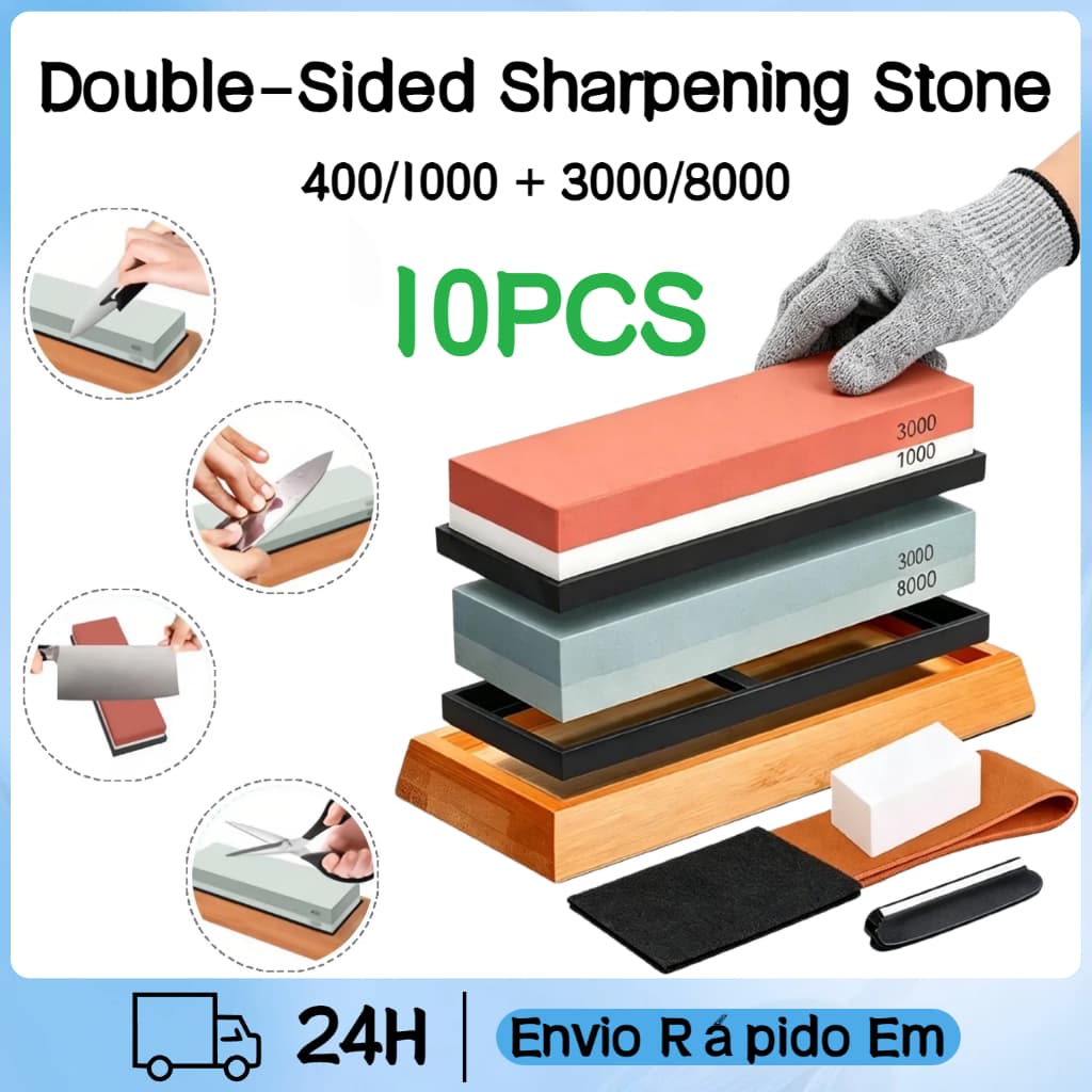 Kit De Pedra De Amolar Duplo 400/1000+3000/8000 Com Almofada Antideslizante