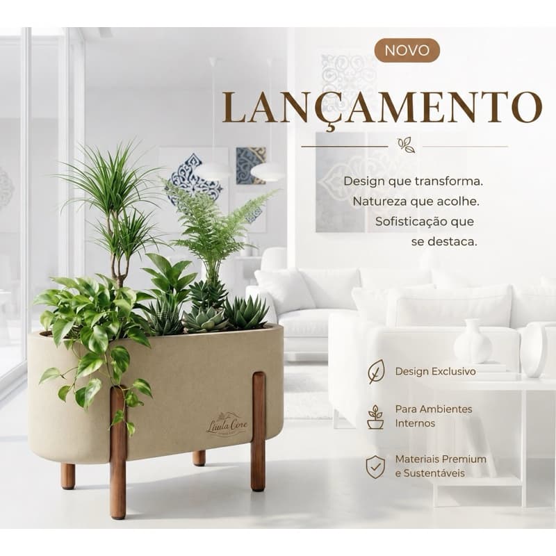 Floreira Nórdica P Jardineira Prime para planta com pés de madeira/ Polietileno- Design Moderno/ vaso para planta