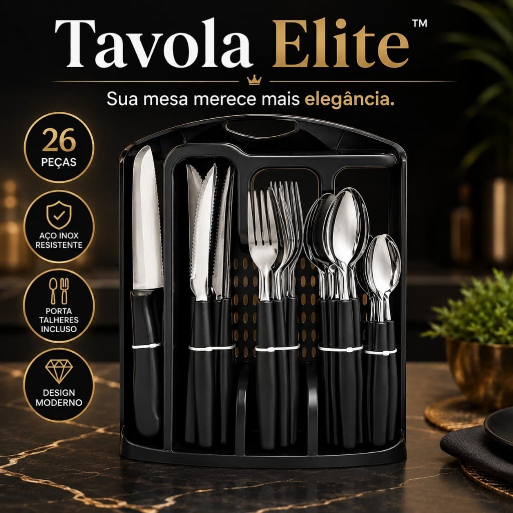 Conjunto Talheres Inox 26 Pecas Design Moderno Preto Utensilios Mesa Completo