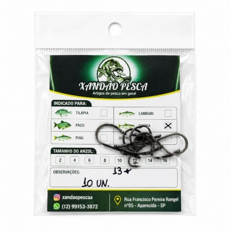 ANZOL  Nº 13 – KIT COM 10 UNIDADES SUPER AFIADO ALTA RESISTENCIA