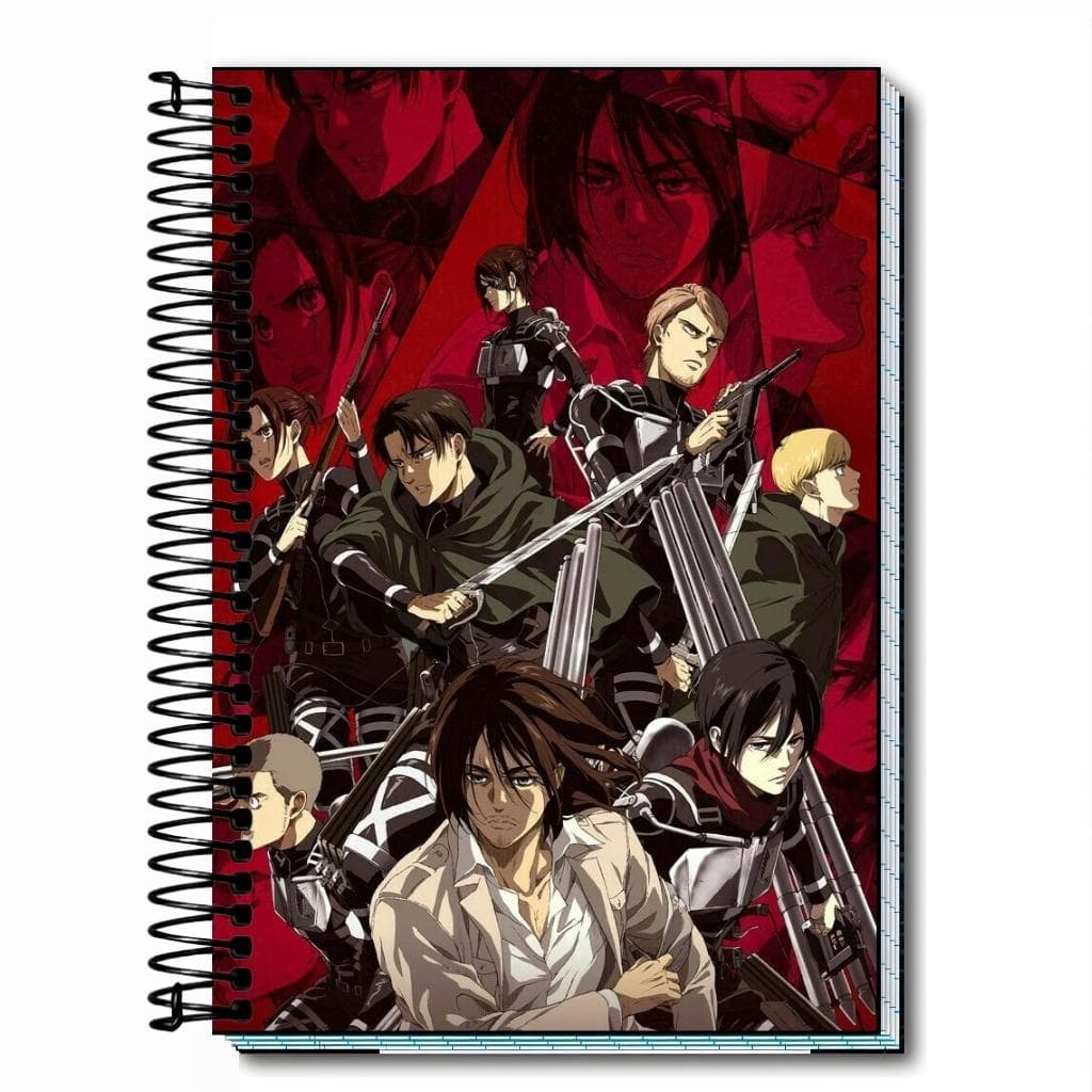Caderno personalizado de shinkgeki - attack on titan - capa dura escolar, 01 ate 20 materias capa unica