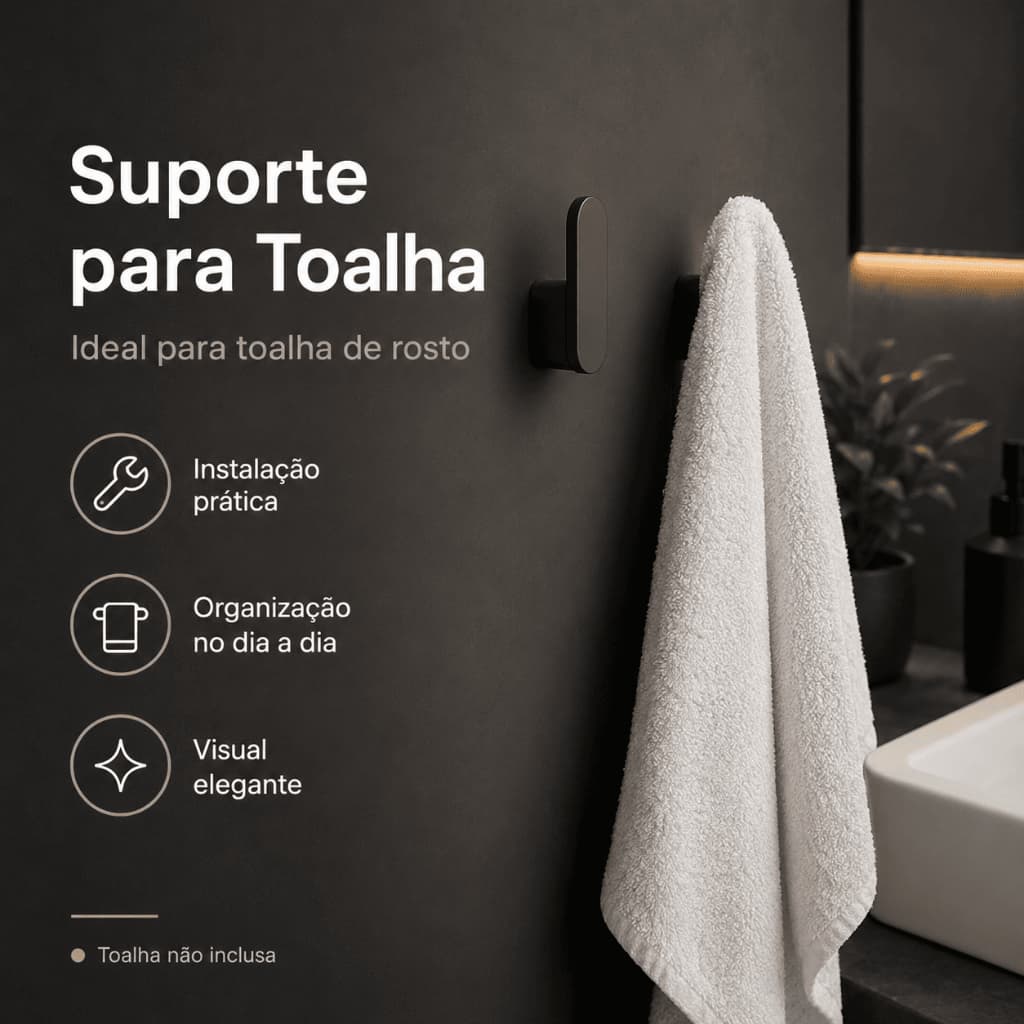 Gancho para Toalha de Rosto Parede Kit 1 3 ou 5 Unidades Banheiro