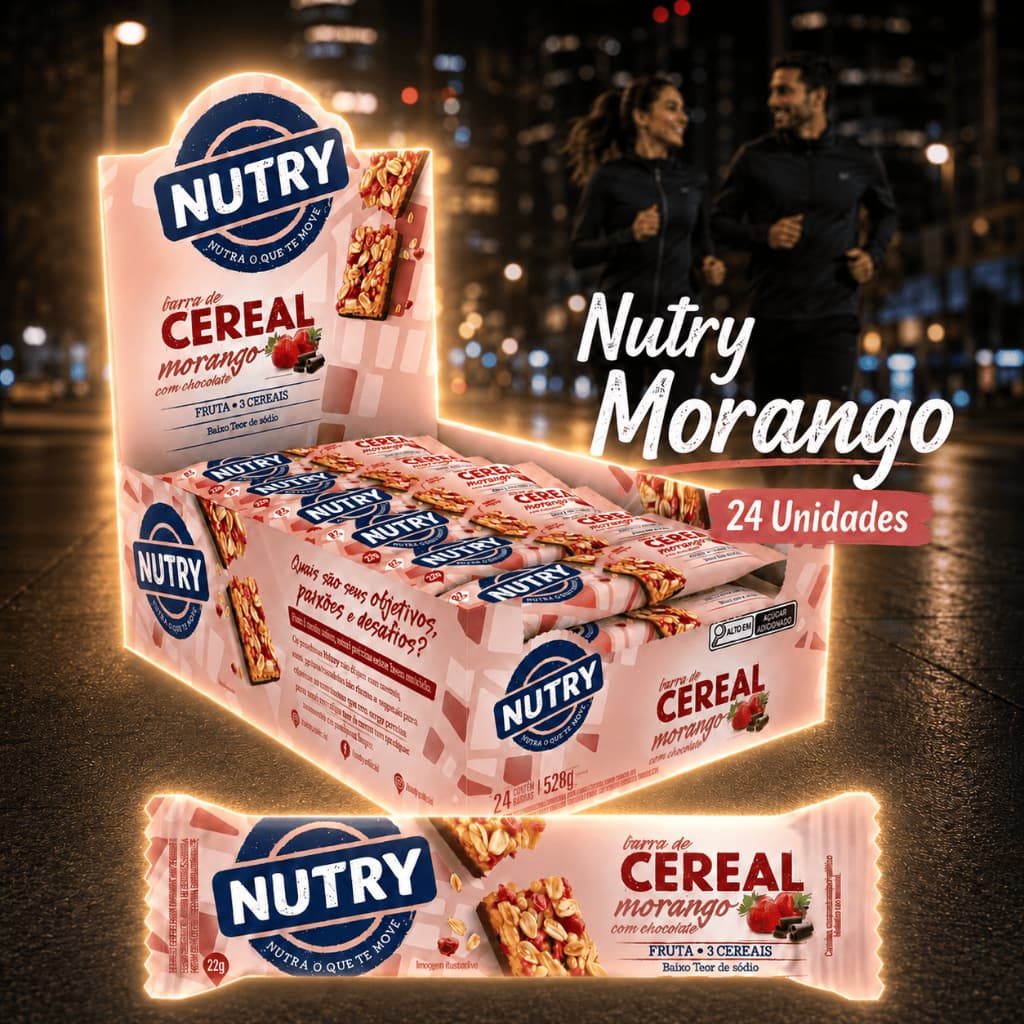 Barra De Cereal Nutry Morango Com Chocolate Cx 24 Unidades 528g - Nutrimental