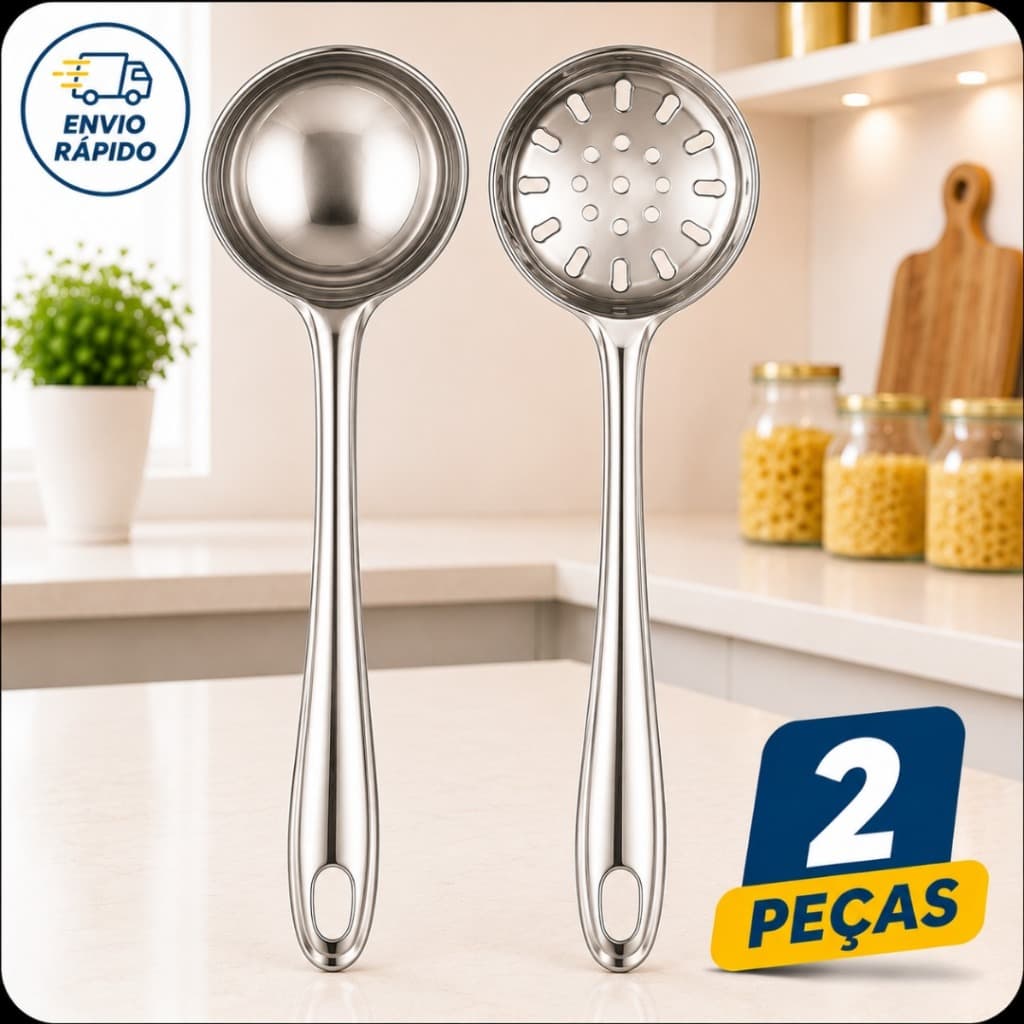Concha Inox Escumadeira Inox Aço Inoxidável Utensílios Cozinha Resistente Servir Kit 2 Peças