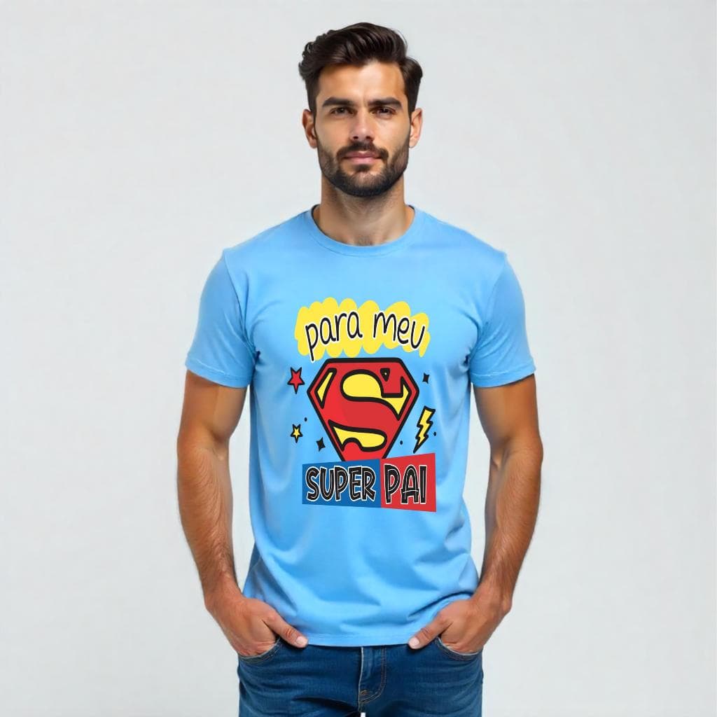Bella Gis Camiseta Azul Dia dos Pais Presente Papai Personalizado Super Heroi Pai