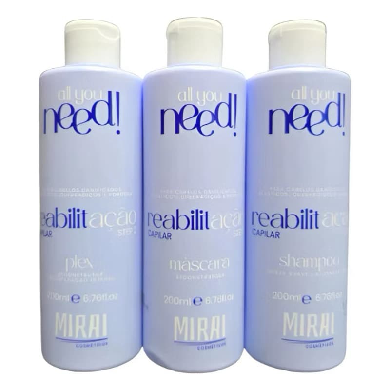 Kit 3 Reabilitação Capilar 200 ml Mirai Reconstrutor Cauterização Fio Tratamento Anti-emborrachamento Cronograma Capilar
