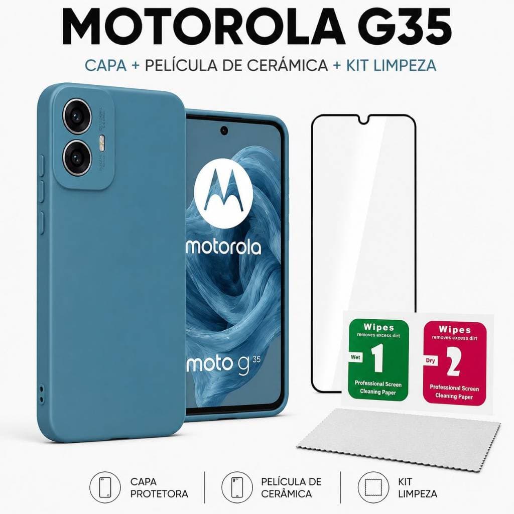 Motorola G35 | Kit Capinha Premium + Película Cerâmica 9D