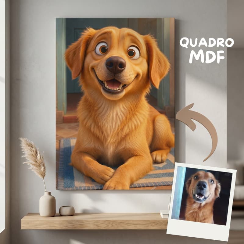 Quadro Pet Personalizado A4 em MDF – Transformamos Foto do Seu Pet em Ilustração Estilo Cartoon Pixar
