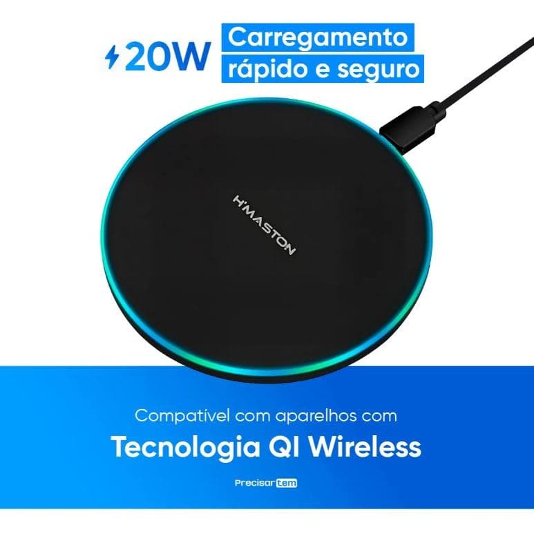 Carregador Sem Fio Turbo 20W MAX Por Indução de Carregamento Sem Fio Rápido Estavel RGB Hmaston YS10