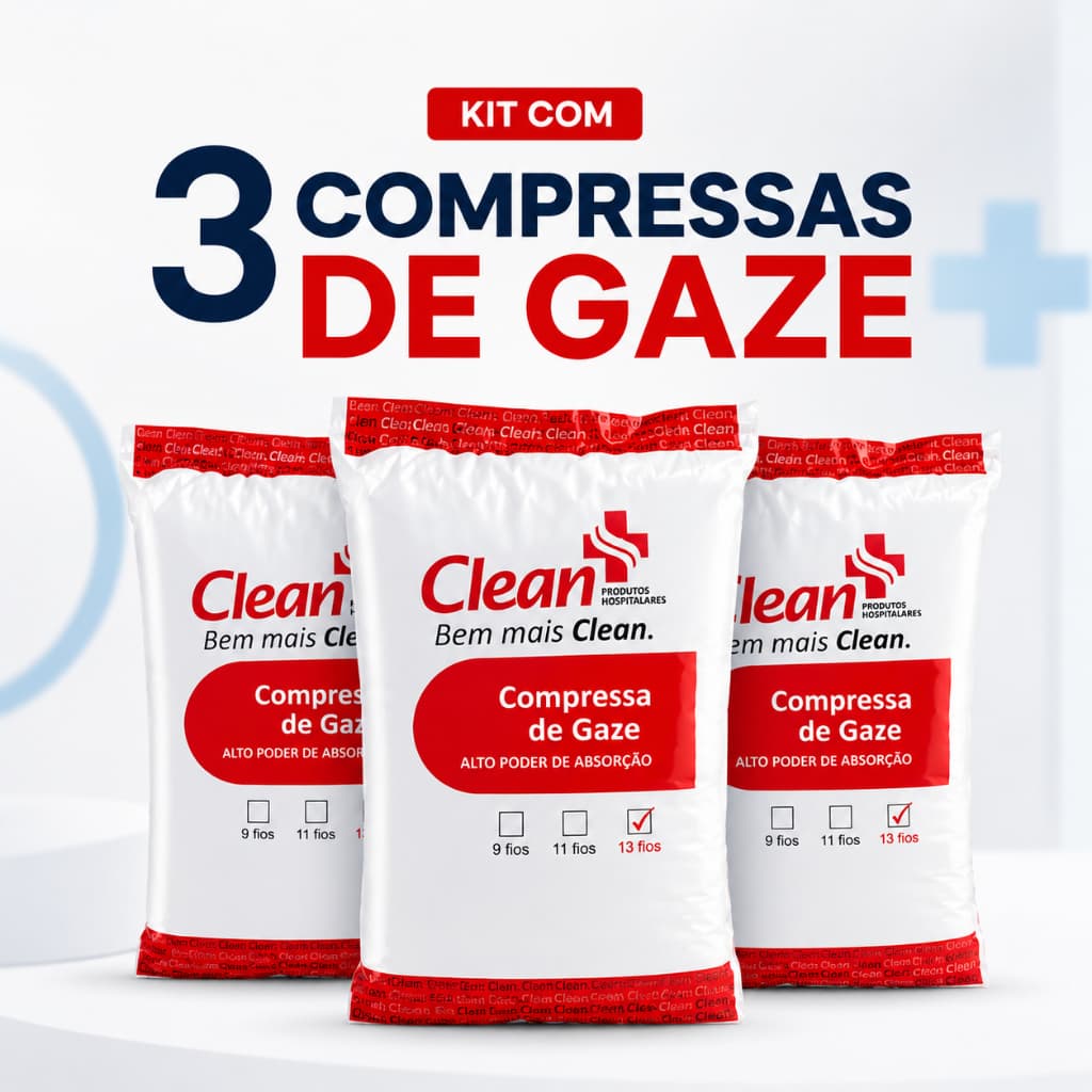 Kit com 3 Compressas de Gaze 13 Fios 7,5x7,5 cm 100% Algodão, Alta Absorção, 8 Camadas, Envio Rápido