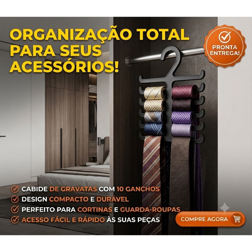 Cabide Organizador de Cintos e Gravatas - Suporte para Guarda-Roupa Closet