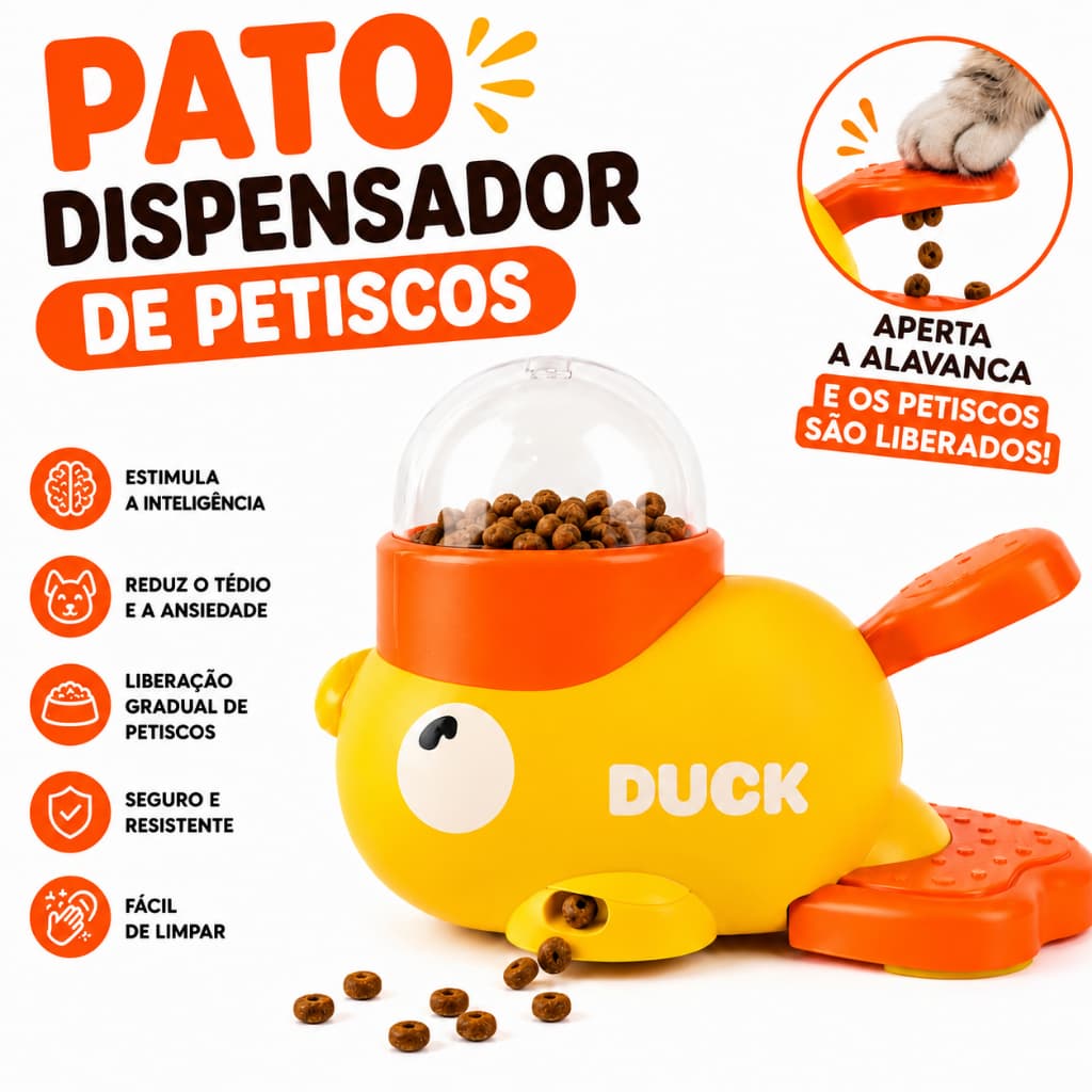 Pato Dispensador de Petiscos para Cães e Gatos Brinquedo Interativo com Liberação de Ração
