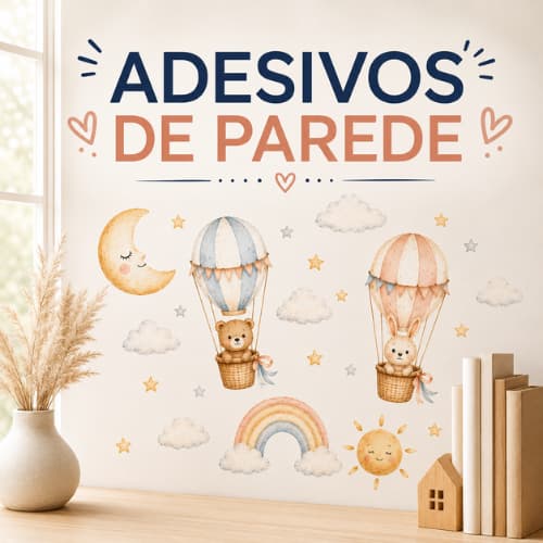 Adesivo De Parede Infantil Quarto Bebê Lua Nuvens Estrelas Balões Ursinho Boho Decoração Céu Encantado