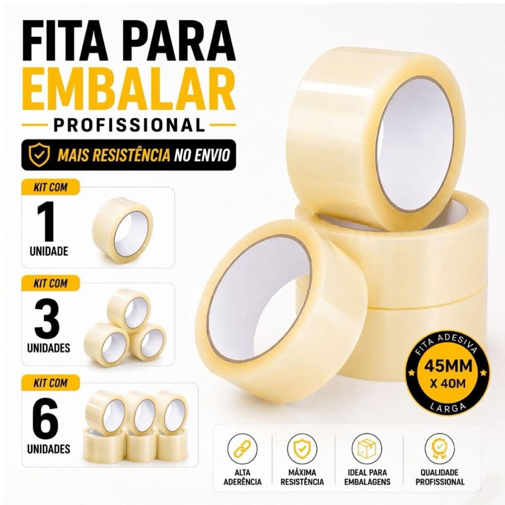 Fita Adesiva Larga 45mmx40m Transparente Alta Fixação Embalagem Caixas Resistente Durex Profissional