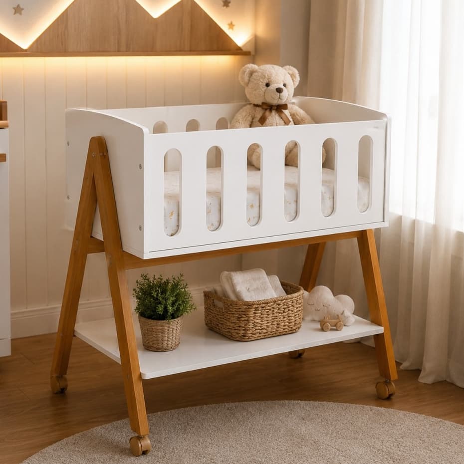 Mini Berço Portátil Multiuso Regulável com Colchão Incluso e Rodizíos c/ Travas Sissi Matic