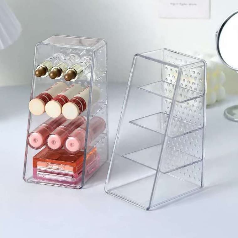 Organizador de Mesa Acrílico Multifuncional 4 Divisórias para Maquiagem, Cosméticos e Papelaria