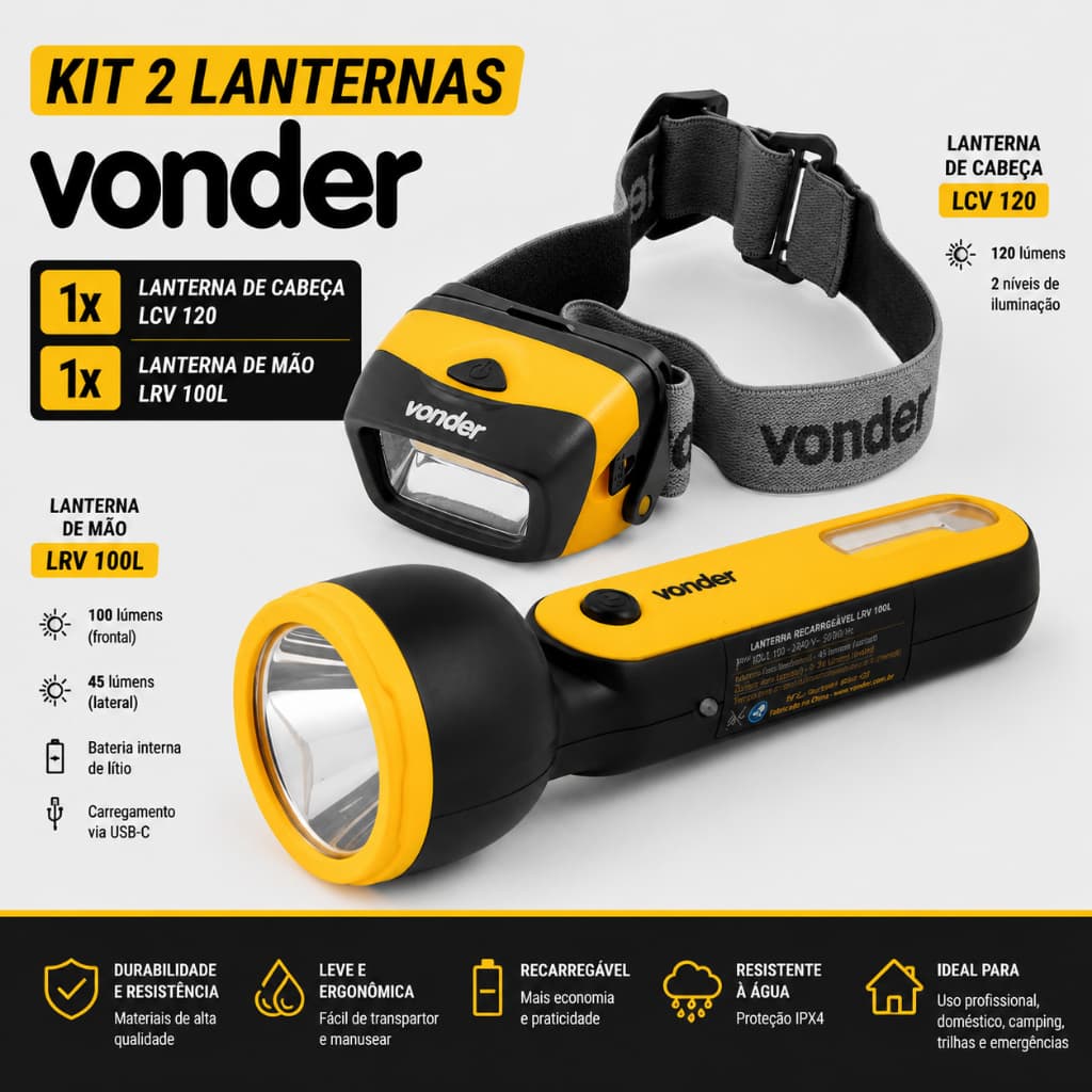 Lanternas Para Acampamento e Emergência Vonder