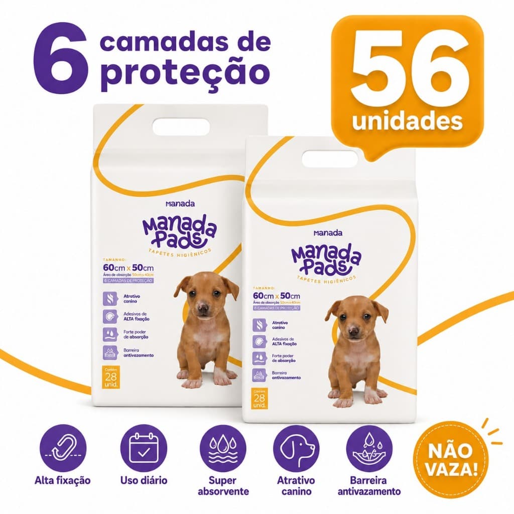 KIT 02 Tapete Higiênico Para Cães Manada Pads Neutro 50cmx60cm 28Un