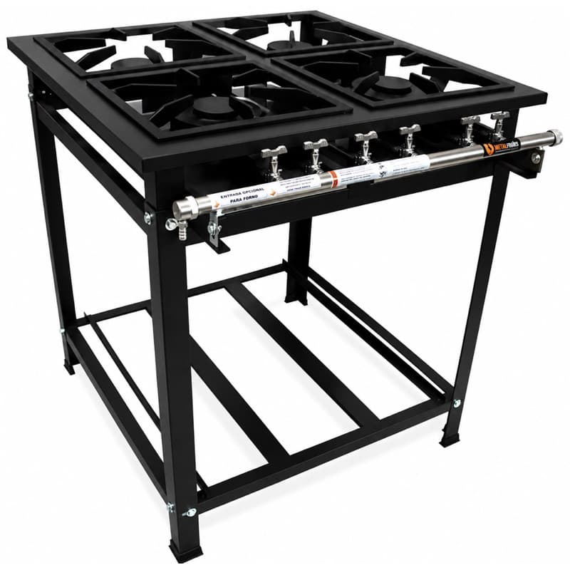 Fogão Industrial 4 Bocas Com Queimadores Duplos Baixa Pressão Ferro Fundido 30x30 P5
