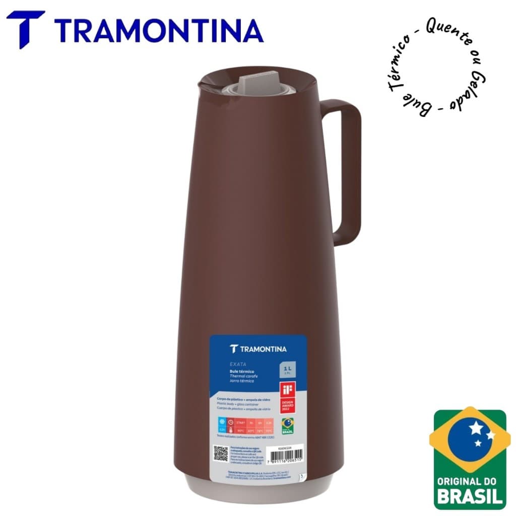 Garrafa Térmica Tramontina Exata 1 Litro | Bule Térmico Café Chá Bebidas Quentes e Frias