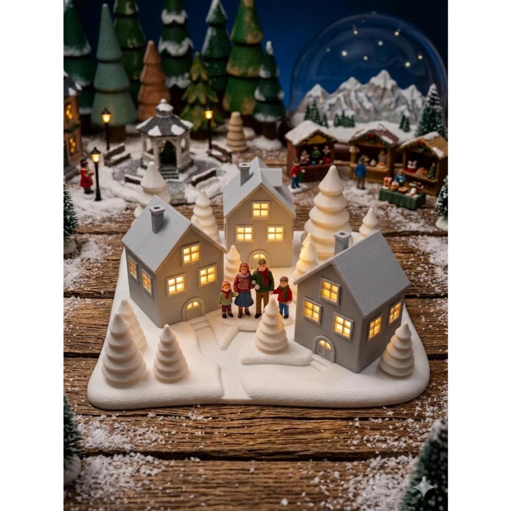 Cidade Natalina Iluminada Enfeite Decoração Sala  Arvore De Natal Gorro Papai Noel Guirlanda Present