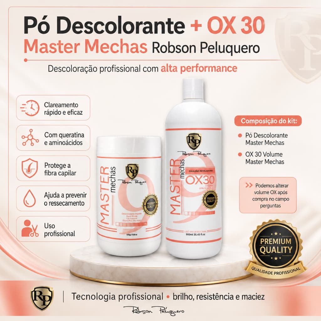 Po Descolorante + Ox 30 Master Mechas Robson Peluquero
