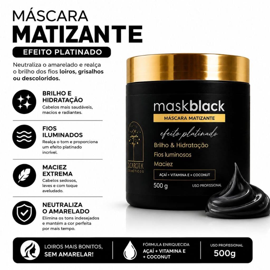 Máscara Capilar Matizante Efeito Platinado 500g - Fios Fortes e Brilhantes