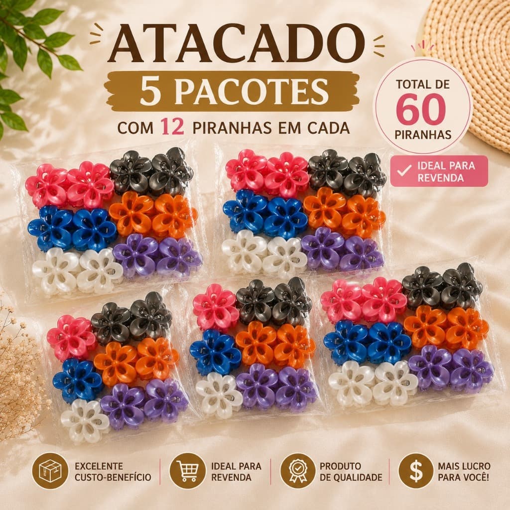 60 Peças Presilhas Flor Colorida Cabelo Feminino Piranha Atacado Presilha Blogueirinha Tiktok