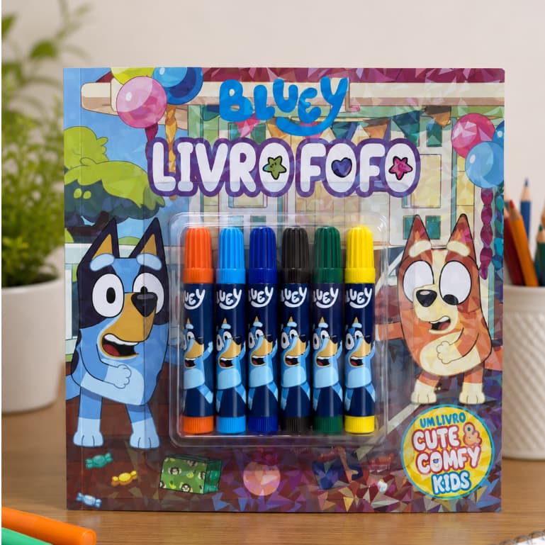 🏆 Livro Para Colorir Bluey Infantil + 6 Canetinhas Coloridas Educativo